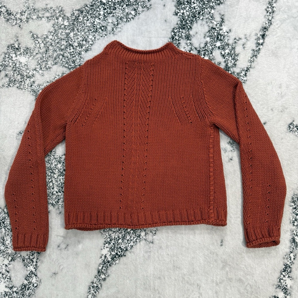 Poetry Womens 8 Chunky 100% Cotton Knit Sweater Rust Orange Long Sleeve Pullover - Picture 2 of 12